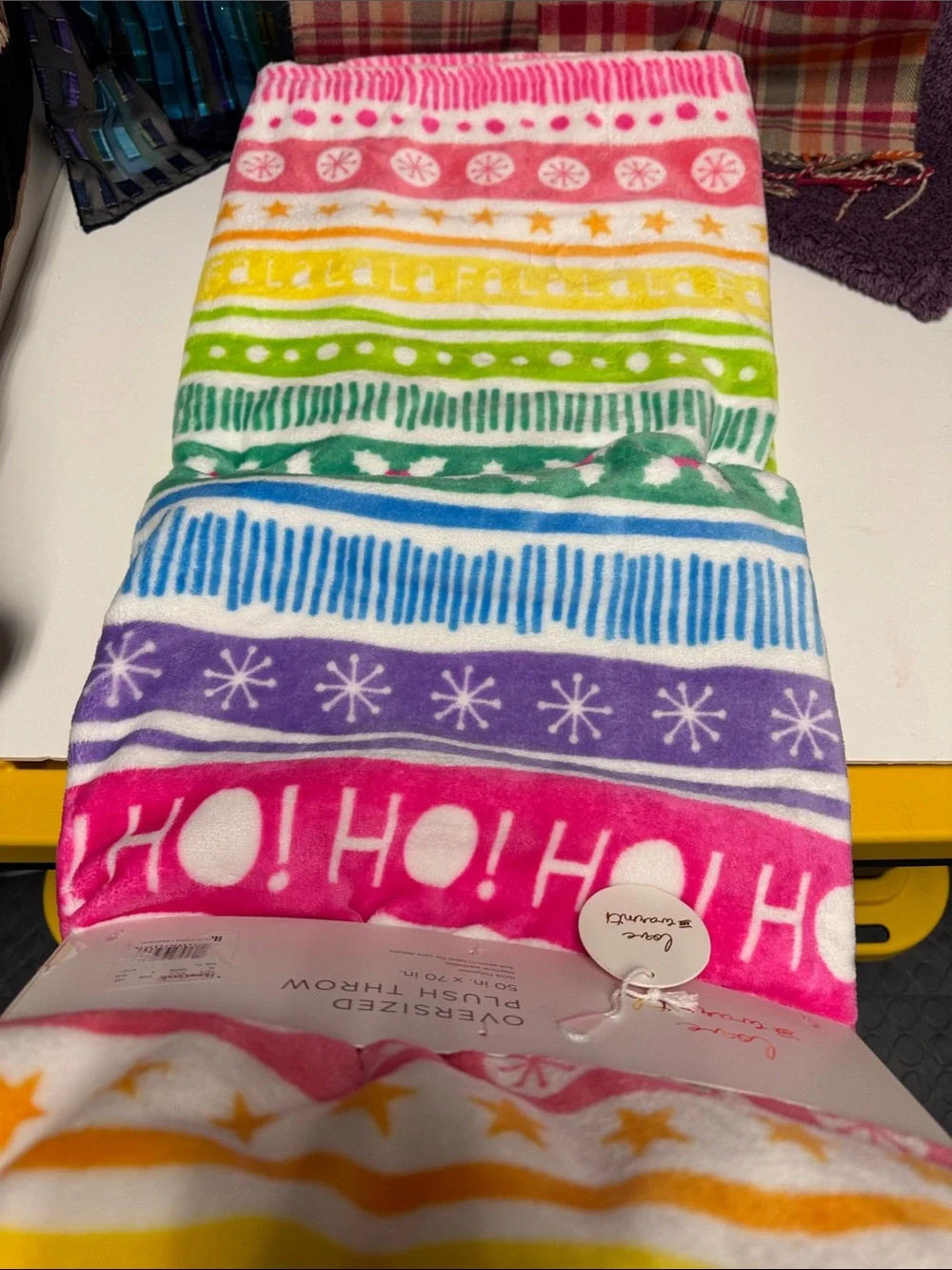 Holiday Plush Throw Blanket - Pink, Green, Blue Pattern